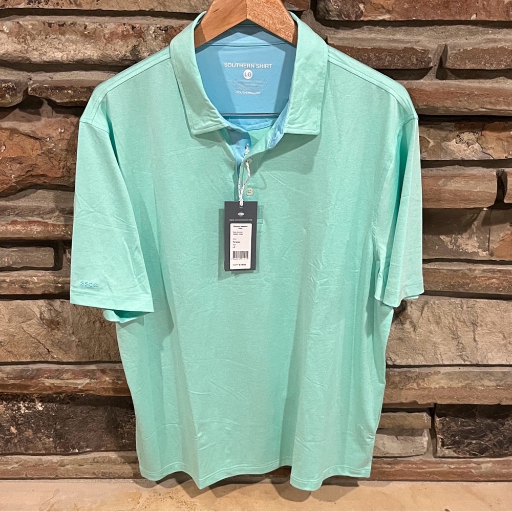 Southern Shirt Grayton Heather Polo in Paradise Green Performance Stretch UPF+